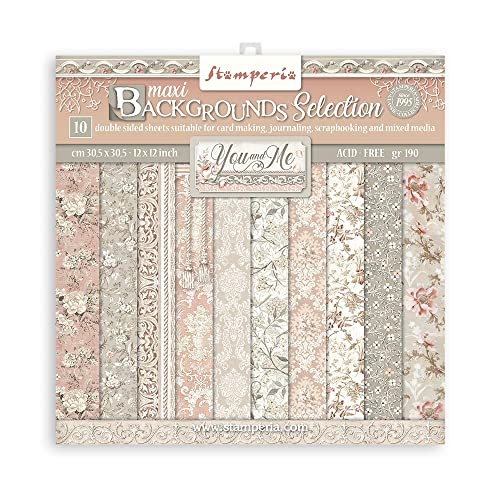 Stamperia Pad 10 sheets cm 30,5x30,5 (12"x12") Maxi Background selection - You and me, SBBL114, White, One Size von Stamperia