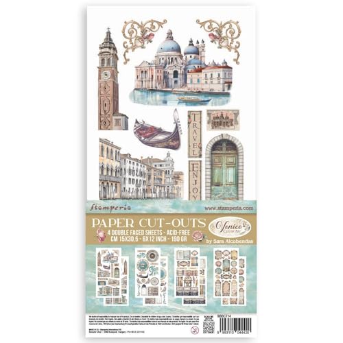 Stamperia - Paper Cut Outs for Scrapbooking, Albums, Card Making, Bullet Journalling and More, Acid Free, Double Sided, 4 Sheets, Perfect for Hobbies, Crafts, and Gifting (Venice, City of Art) von Stamperia