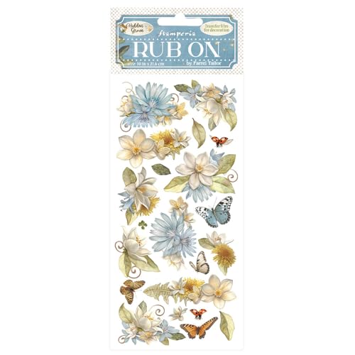 Stamperia - Rub-on for Scrapbooks, Albums, Card Making, and Bullet Journals, Easily Transfer Images onto Paper and Other Surfaces, Perfect for Crafts and Gifting (Hidden Grove, Flowers and Butterfly) von Stamperia
