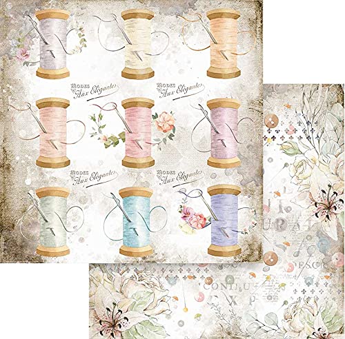 Stamperia SBB790 Scrapbooking Doppelseitiges Papier-Romantic Thread, Mehrfarbig, 30,5x30,5 von Stamperia