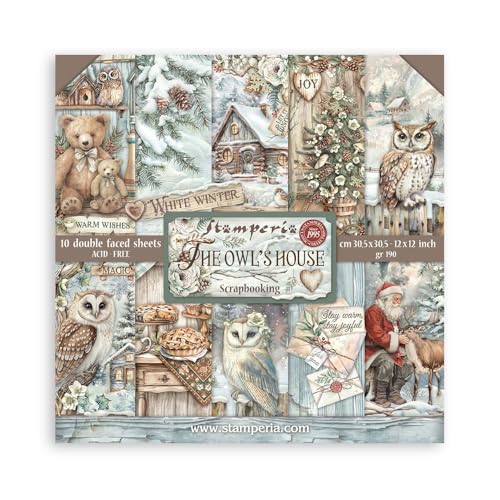 Stamperia - Scrapbook Paper Pad for Scrapbooking, Albums, Card Making, Bullet Journalling and More, Acid Free, Double-Sided, Perfect for Hobbies, Crafts, and Gifting (The Owl’s House) (30.5 x 30.5cm) von Stamperia
