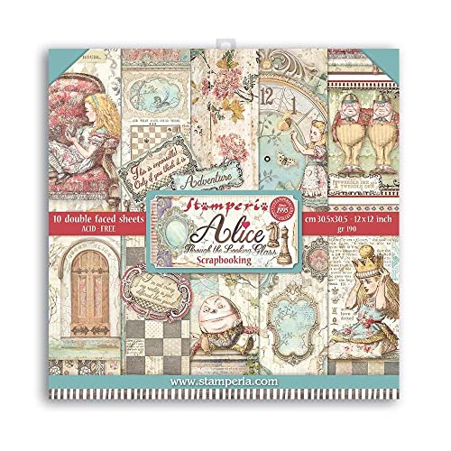 Stamperia International SBBL93 Pad-Double Face Through The Looking Glass Scrapbooking-Block, doppelseitig, Motiv Alice durch das aussehende Glas, verschieden, 12 x 12 inches Stamperia International SBBL93 Pad-Double Face Through The Looking Glass Scrapbooking-Block, doppelseitig, Motiv Alice durch das aussehende Glas, verschieden, 12 x 12 inches von Stamperia