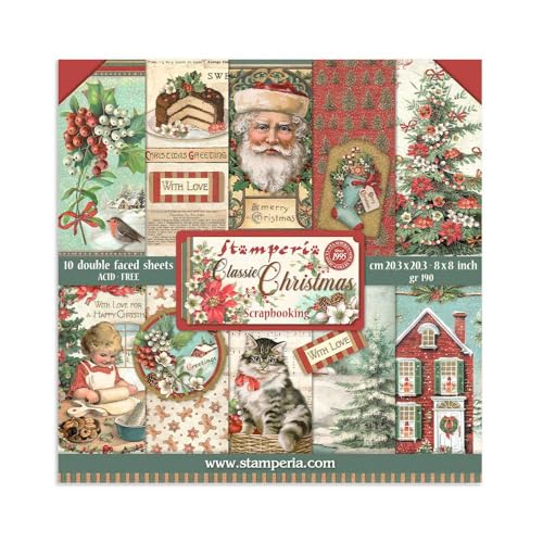 Stamperia SBBS17 Classic Christmas Pad Mini-Block mit Weihnachtsmotiv, Papier, Rot/Grün, 20,3 x 20,3 x 0,7 cm Stamperia SBBS17 Classic Christmas Pad Mini-Block mit Weihnachtsmotiv, Papier, Rot/Grün, 20,3 x 20,3 x 0,7 cm von Stamperia
