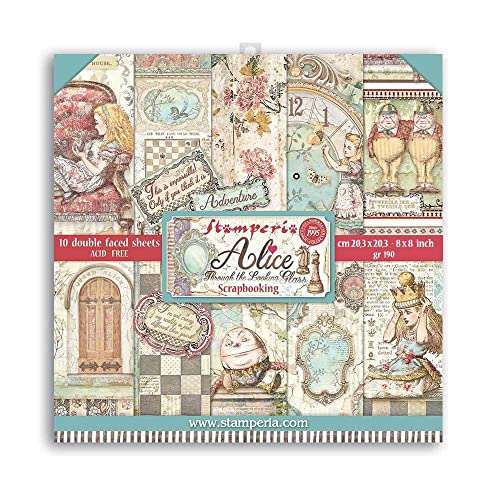 Stamperia SBBS42 Pad-Double Face Through The Looking Glass Mini-Scrapbooking-Block, doppelseitig, Alice durch das aussehende Glas, Papier, Verschieden, 8 x 8 inches, 6 Piece Stamperia SBBS42 Pad-Double Face Through The Looking Glass Mini-Scrapbooking-Block, doppelseitig, Alice durch das aussehende Glas, Papier, Verschieden, 8 x 8 inches, 6 Piece von Stamperia