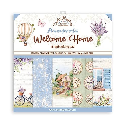 Stamperia SBBS77 Mini-Sammelblock – Create Happiness – Welcome Home, Papier, Multicolour, 8 x 8 inches von Stamperia