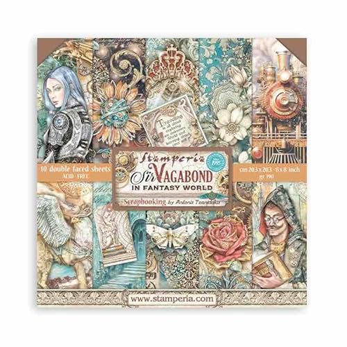 Stamperia SBBS98 Mini-Scrapbooking-Block, Sir Vagabond In Fantasy World, 20,3 x 20,3 cm, 10 Stück, mehrfarbig, 8 x 8 in Stamperia SBBS98 Mini-Scrapbooking-Block, Sir Vagabond In Fantasy World, 20,3 x 20,3 cm, 10 Stück, mehrfarbig, 8 x 8 in von Stamperia