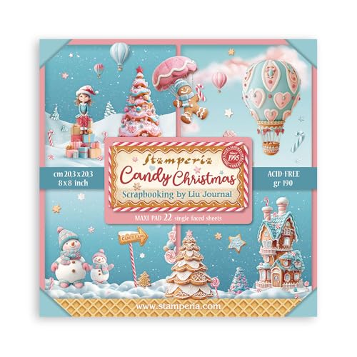 Stamperia - Scrapbook Paper Pad for Scrapbooking, Albums, Card Making, Bullet Journalling and More, Acid Free, Single Face, Perfect for Hobbies, Crafts, and Gifting (Candy Christmas) (20.3 x 20.3cm) von Stamperia