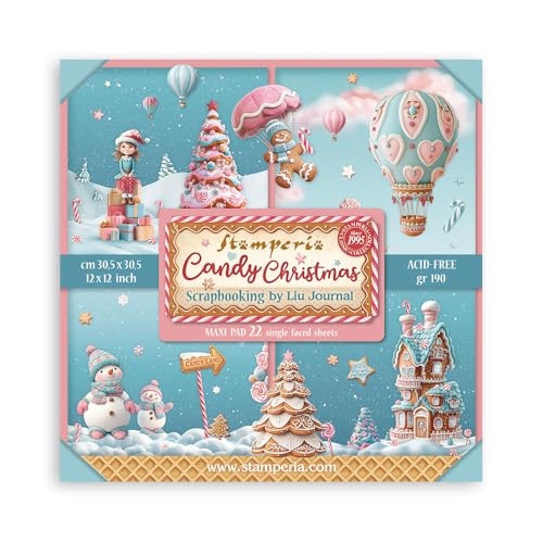 Stamperia - Scrapbook Paper Pad for Scrapbooking, Albums, Card Making, Bullet Journalling and More, Acid Free, Single Face, Perfect for Hobbies, Crafts, and Gifting (Candy Christmas) (30.5 x 30.5cm) von Stamperia