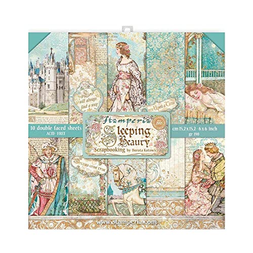 Stamperia SBBXS01 Pad-Double Face-Sleeping Beauty Scrapbooking-Block, doppelseitig, Dornröschen, Verschieden, 6 x 6inches, 6 Piece von Stamperia