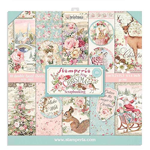 Stamperia - Designpapier Weihnachten für Scrapbooks, Alben, Bullet Journals und Mehr (Pink Christmas - Papier Block Pad) (15,24 x 15,27 cm) von Stamperia