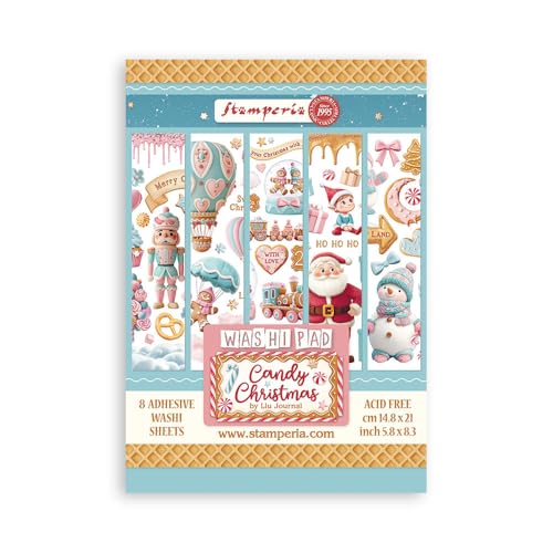 Stamperia - Washi Pad for Scrapbooks, Albums, Cards, Bullet Journals and More, Translucent and Easy to Cut, Acid Free, Perfect for Hobbies, Crafts, and Gifting (Candy Christmas) (A5) (8 Sheets) Stamperia - Washi Pad for Scrapbooks, Albums, Cards, Bullet Journals and More, Translucent and Easy to Cut, Acid Free, Perfect for Hobbies, Crafts, and Gifting (Candy Christmas) (A5) (8 Sheets) von Stamperia