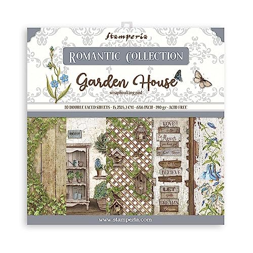 Stamperia SbBS54 Scrapbooking Small 10 Sheets CM 20.3x20.3 (8 "X8") Romantic Garden House, Multicolor, 20.3cmx20.3cm, 3 von Stamperia