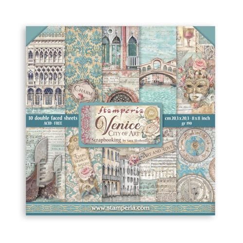 Stamperia - Scrapbook Paper Pad for Scrapbooking, Albums, Card Making, Bullet Journalling and More, Acid Free, Double-Sided, Perfect for Crafts and Gifting (Venice, City of Art) (20.3 x 20.3cm) von Stamperia
