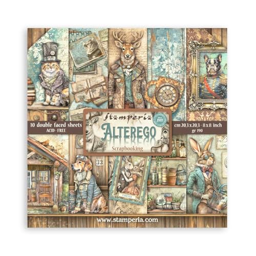 Stamperia - Scrapbook Paper Pad for Scrapbooking, Albums, Card Making, Bullet Journalling and More, Acid Free, Double-Sided, Perfect for Hobbies, Crafts, and Gifting (Alterego) (20.3 x 20.3cm) von Stamperia