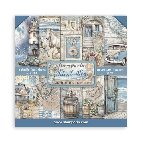 Stamperia - Scrapbook Paper Pad for Scrapbooking, Albums, Card Making, Bullet Journalling and More, Acid Free, Double-Sided, Perfect for Hobbies, Crafts, and Gifting (Silent Sea) (20.3 x 20.3cm) von Stamperia