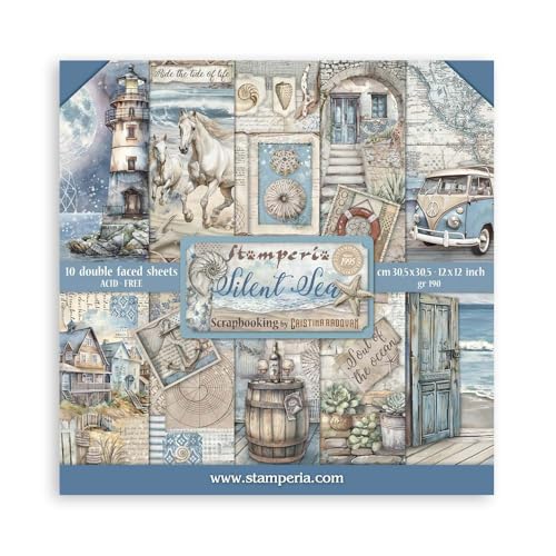 Stamperia - Scrapbook Paper Pad for Scrapbooking, Albums, Card Making, Bullet Journalling and More, Acid Free, Double-Sided, Perfect for Hobbies, Crafts, and Gifting (Silent Sea) (30.5 x 30.5cm) von Stamperia