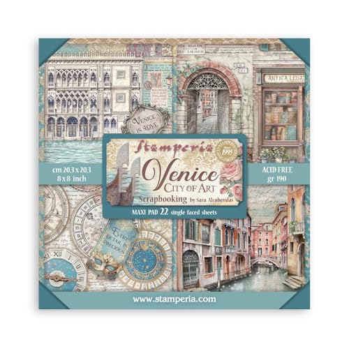Stamperia - Scrapbook Paper Pad for Scrapbooking, Albums, Card Making, Bullet Journalling and More, Acid Free, Single Face, Perfect for Crafts and Gifting (Venice, City of Art) (20.3 x 20.3cm) von Stamperia