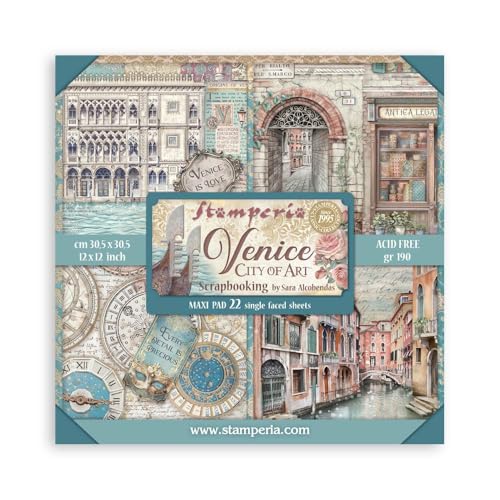 Stamperia - Scrapbook Paper Pad for Scrapbooking, Albums, Card Making, Bullet Journalling and More, Acid Free, Single Face, Perfect for Crafts and Gifting (Venice, City of Art) (30.5 x 30.5cm) von Stamperia