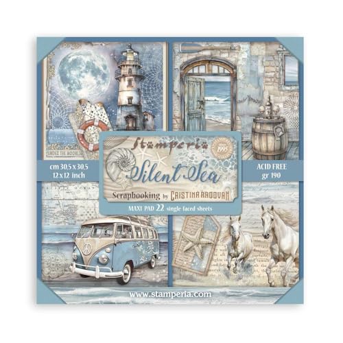 Stamperia - Scrapbook Paper Pad for Scrapbooking, Albums, Card Making, Bullet Journalling and More, Acid Free, Single Face, Perfect for Hobbies, Crafts, and Gifting (Silent Sea) (30.5 x 30.5cm) von Stamperia