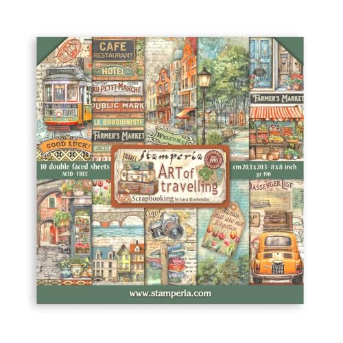 Stamperia - Scrapbook Paper Pad for Scrapbooking, Albums, Card Making, Bullet Journals, and More, Acid Free, Double-Sided, Perfect for Hobbies, Crafts, and Gifting (Art of Travelling) (20.3 x 20.3cm) von Stamperia
