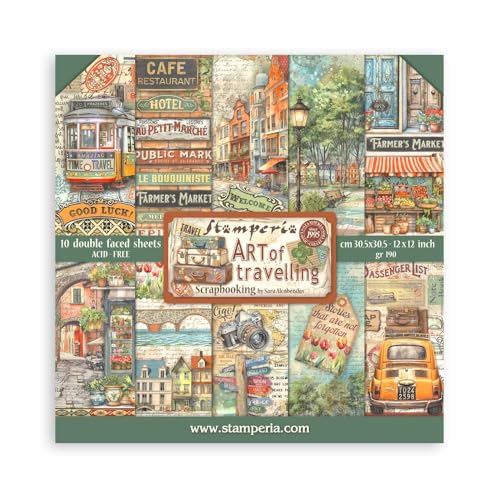 Stamperia - Scrapbook Paper Pad for Scrapbooking, Albums, Card Making, Bullet Journals, and More, Acid Free, Double-Sided, Perfect for Hobbies, Crafts, and Gifting (Art of Travelling) (30.5 x 30.5cm) von Stamperia