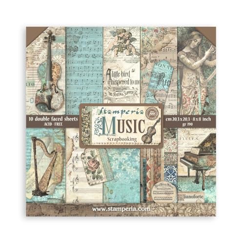 Stamperia - Scrapbook Paper Pad for Scrapbooking, Albums, Card Making, Bullet Journals, and More, Acid Free, Double-Sided, Perfect for Hobbies, Crafts, and Gifting (Music) (20.3 x 20.3cm) von Stamperia