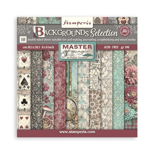 Stamperia - Scrapbook Paper Pad for Scrapbooking, Albums, Cards, Bullet Journals, and More, Acid Free, Double-Sided, Perfect for Crafts and Gifting (Master of Magic, Backgrounds) (20.3 x 20.3cm) von Stamperia