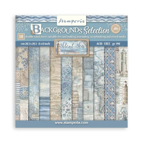 Stamperia - Scrapbook Paper Pad for Scrapbooking, Albums, Cards, Bullet Journals, and More, Acid Free, Double-Sided, Perfect for Crafts and Gifting (Silent Sea Backgrounds Selection) (20.3 x 20.3cm) von Stamperia