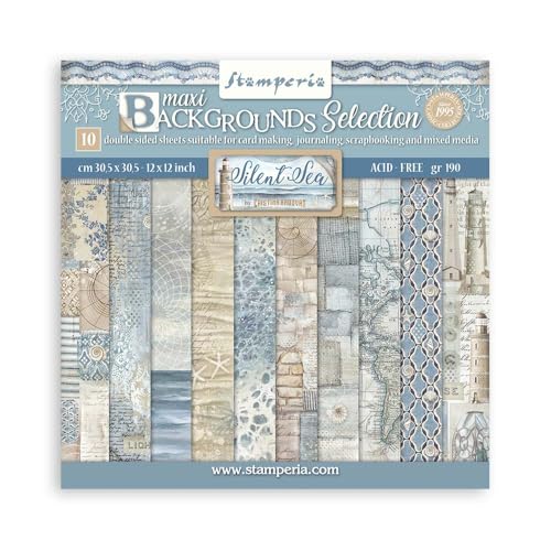 Stamperia - Scrapbook Paper Pad for Scrapbooking, Albums, Cards, Bullet Journals, and More, Acid Free, Double-Sided, Perfect for Crafts and Gifting (Silent Sea Maxi Background) (30.5 x 30.5cm) von Stamperia