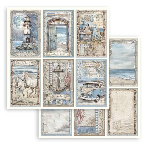 Stamperia - Scrapbook Sheets for Scrapbooks, Albums, Card Making, Bullet Journals and More, Acid Free, Double-Sided, Perfect for Crafts and Gifting (Silent Sea, 6 Cards) (30.5 x 31.5cm) von Stamperia