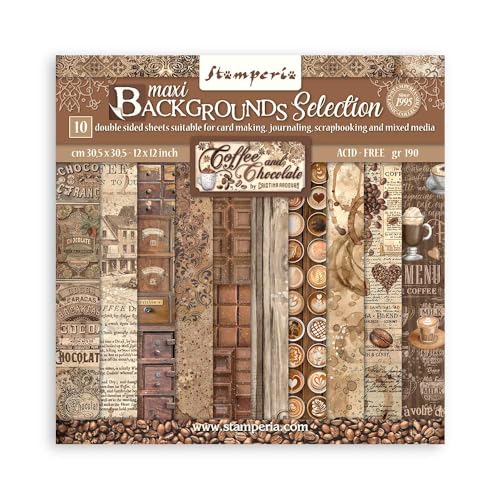 Scrapbooking Pad 10 sheets cm 30,5x30,5 (12"x12") Maxi Background selection - Coffee and Chocolate von Stamperia