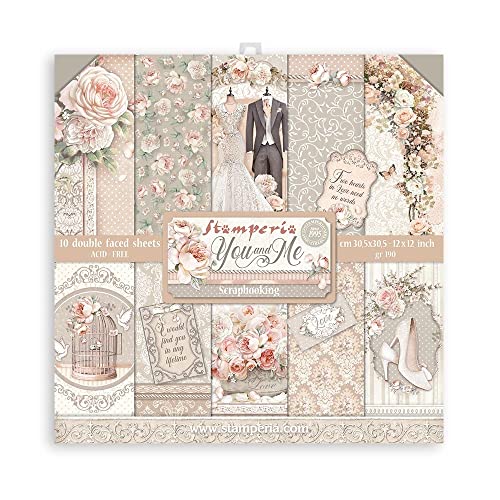 Stamperia Scrapbooking Pad 10 sheets cm 30,5x30,5 (12"x12") - You and me, White, One Size, SBBL111 von Stamperia