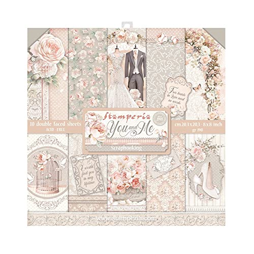 Stamperia Scrapbooking Small Pad 10 sheets cm 20,3X20,3 (8"X8") - You and me, White, One Size, SBBS60 von Stamperia