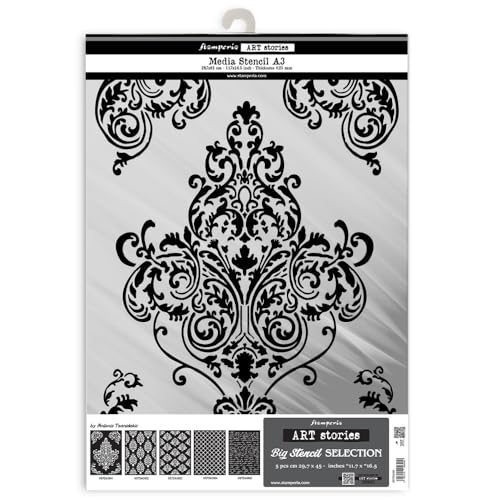 Stamperia - Selection of Big Stencils A3 for Scrapbooks, Albums, Cards, Bullet Journalling, and More, Flexible Material, Easy to Clean, Perfect for Hobbies, Crafts and Gifting (Art Stories) (5pcs) von Stamperia