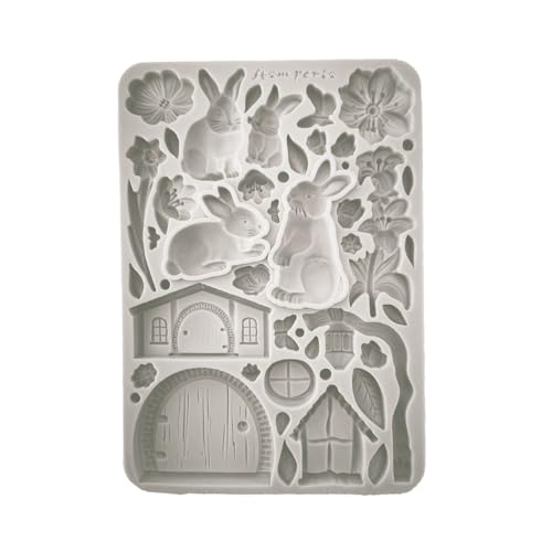 Stamperia - Silicon Mould A5 for Scrapbooking, Bullet Journals and More, Non-Stick, Suitable for Air-Dry Clay, Resin and More, Perfect for Crafts and Gifting (Favourites Refresh, Rabbit and Flowers) von Stamperia