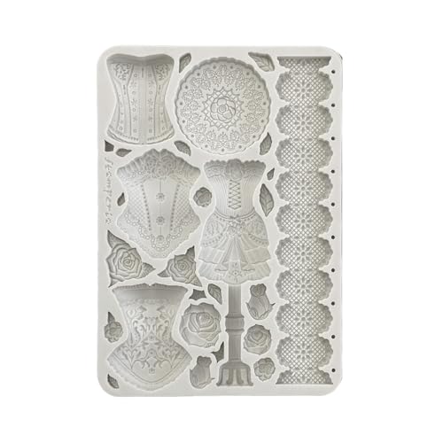 Stamperia - Silicon Mould A5 for Scrapbooks, Bullet Journals and More, Non-Stick, Suitable for Air-Dry Clay, Resin and More, Perfect for Crafts and Gifting (Old Lace, Mannequin and Corsets) von Stamperia