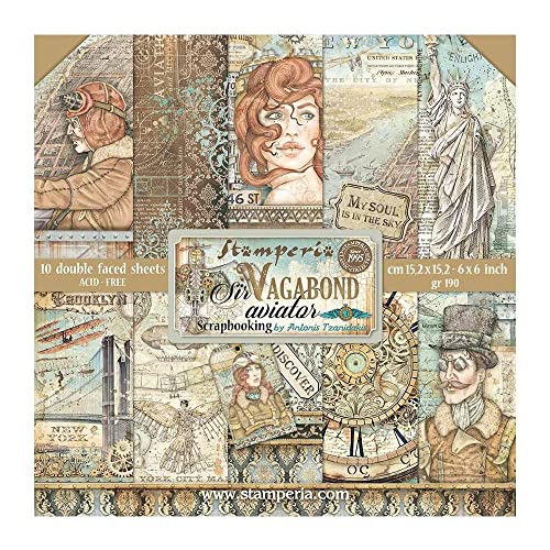 Stamperia SBBXS18 Scrapbooking Extra small Pad 10 Sheets cm 15,24x15,24 (6"x6") -Sir Vagabond Aviator, säurefreies Papier, White, One Size Stamperia SBBXS18 Scrapbooking Extra small Pad 10 Sheets cm 15,24x15,24 (6"x6") -Sir Vagabond Aviator, säurefreies Papier, White, One Size von Stamperia