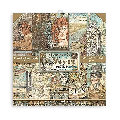 Stamperia Sir Vagabond Aviator Paper Pad 30x30, SBBl112, Various, One Size Stamperia Sir Vagabond Aviator Paper Pad 30x30, SBBl112, Various, One Size von Stamperia