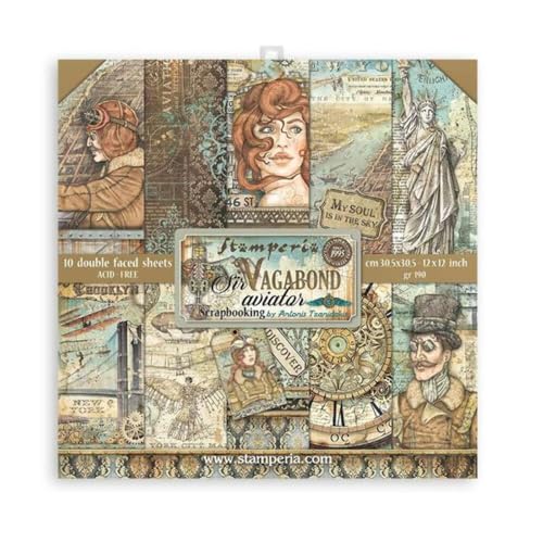 Stamperia Sir Vagabond Aviator Paper Pad 30x30, SBBl112, Various, One Size Stamperia Sir Vagabond Aviator Paper Pad 30x30, SBBl112, Various, One Size von Stamperia