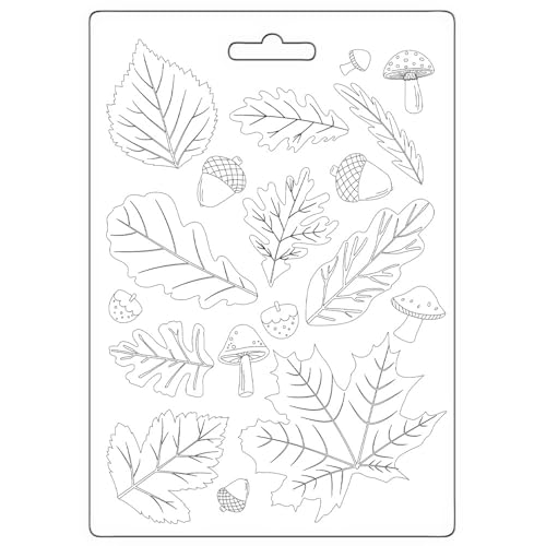 Stamperia - Soft Mould A5 for Scrapbooking, Albums, Bullet Journals and More, Suitable for Soft Clay, Ceramic Powder and More, Perfect for Hobbies, Crafts and Gifting (Whispering Woods, Leaves) von Stamperia