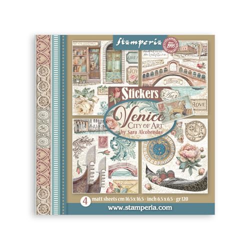 Stamperia - Stickers for Scrapbooking, Albums, Card Making, Bullet Journalling, and More, Acid Free, Pre-Cut, 4 Sheets, Self-Adhesive, Perfect for Hobbies, Crafts, and Gifting (Venice, City of Art) von Stamperia