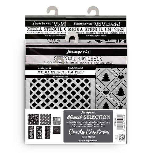 Stamperia - Thick Stencils for Scrapbooks, Albums, Cards, Bullet Journalling, and More, Flexible Material, Easy to Clean, Perfect for Hobbies, Crafts and Gifting (Candy Christmas) (Assortment, 7pcs) von Stamperia