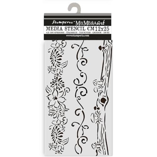 Stamperia - Thick Stencils for Scrapbooks, Albums, Cards, Bullet Journalling, and More, Flexible Material, Easy to Clean, Perfect for Hobbies, Crafts and Gifting (Hidden Grove, 3 Borders) von Stamperia