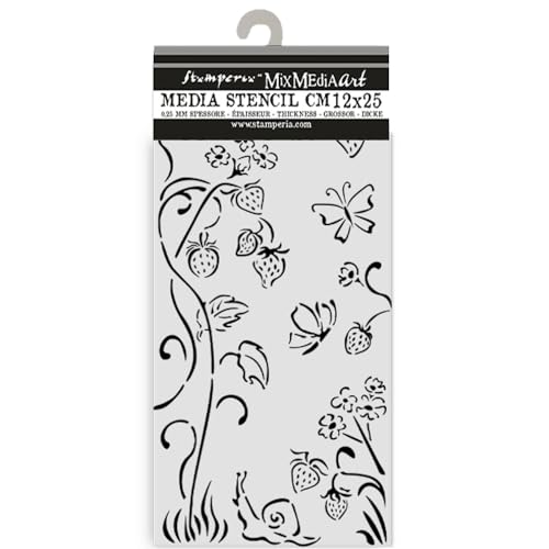 Stamperia - Thick Stencils for Scrapbooks, Albums, Cards, Bullet Journalling, and More, Flexible Material, Easy to Clean, Perfect for Hobbies, Crafts and Gifting (Hidden Grove, Strawberries) von Stamperia