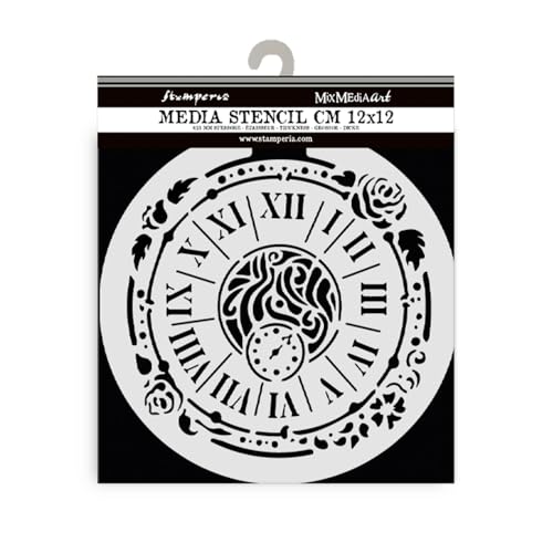 Stamperia - Thick Stencils for Scrapbooks, Albums, Cards, Bullet Journalling, and More, Flexible Material, Easy to Clean, Perfect for Hobbies, Crafts and Gifting (House of Roses, Clock) von Stamperia