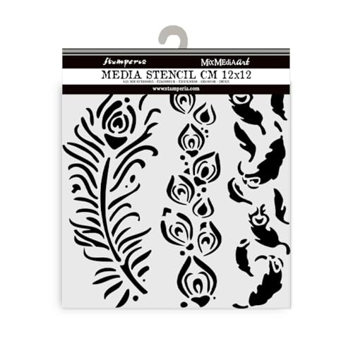 Stamperia - Thick Stencils for Scrapbooks, Albums, Cards, Bullet Journalling, and More, Flexible Material, Easy to Clean, Perfect for Hobbies, Crafts and Gifting (Masquerade, Feathers) von Stamperia