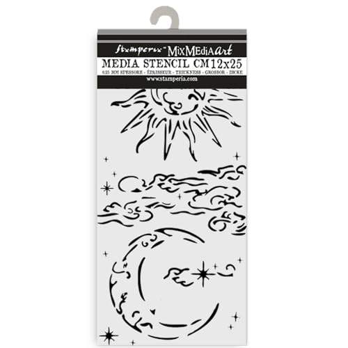 Stamperia - Thick Stencils for Scrapbooks, Albums, Cards, Bullet Journalling, and More, Flexible Material, Easy to Clean, Perfect for Hobbies, Crafts and Gifting (Masquerade, Sun and Moon) von Stamperia