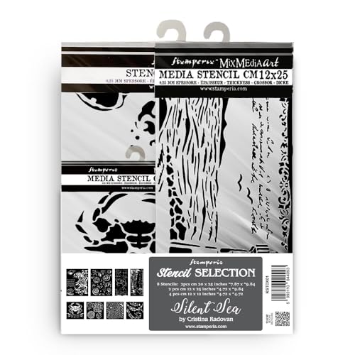 Stamperia - Thick Stencils for Scrapbooks, Albums, Cards, Bullet Journalling, and More, Flexible Material, Easy to Clean, Perfect for Hobbies, Crafts and Gifting (Silent Sea) (8pcs) von Stamperia