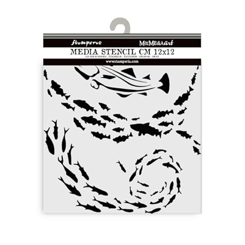 Stamperia - Thick Stencils for Scrapbooks, Albums, Cards, Bullet Journalling, and More, Flexible Material, Easy to Clean, Perfect for Hobbies, Crafts and Gifting (Silent Sea, Fish) von Stamperia
