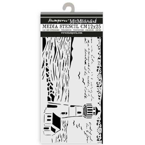 Stamperia - Thick Stencils for Scrapbooks, Albums, Cards, Bullet Journalling, and More, Flexible Material, Easy to Clean, Perfect for Hobbies, Crafts and Gifting (Silent Sea, Lighthouse) von Stamperia
